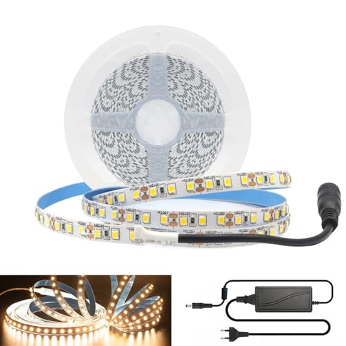 5m LED Streifen Set 600 LEDs Lichtband mit Netzteil, 2835 SMD Strip Kit Licht Band Leiste Lichtleiste, Warmweiß, 12V Innenbeleuchtung für Deko Party Küche Weihnachten, Dimmbar von Arotelicht