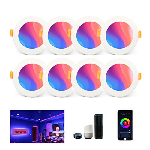 Arotelicht 8er WIFI Bluetooth LED Einbaustrahler 5W RGB warmweiß kaltweiß Deckenstrahler Deckenspots Dimmbar 230V Kompatibel mit Alexa Google Home von Arotelicht