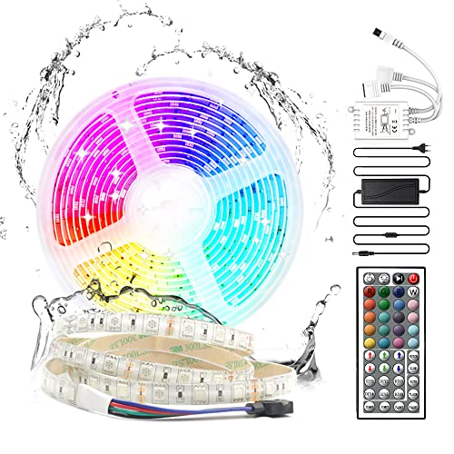 Arote 12V RGB LED Streifen Kit 5M 5050SMD mit Fernbedienung IR Controller Netzteil IP65 Wasserdicht LED Stripes LED Band Lichterkette für Deko Party Weihnachten von Arotelicht