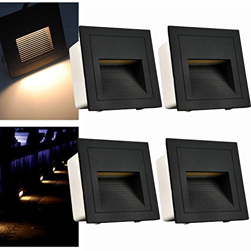 Arotelicht 4er 3W LED Treppenbeleuchtung 230V Treppenlicht 3000K Warmweiß Nicht-Standardgrößen-60mm IP65 Aluminium Led Einbaustrahler Treppenleuchte Wand Wandleuchte Innen Aussen Schwarz Stufenlicht von Arotelicht