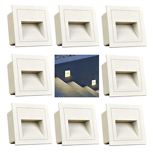 Arotelicht 8er Set 3W LED Wandeinbauleuchte Quadratische Wandleuchte Treppenlicht Stufenlicht Treppenleuchte Beleuchtung Lampe Alu aussen 230V warmweiß IP65 wasserdicht Treppen-Leuchte,Treppenlampen von Arotelicht