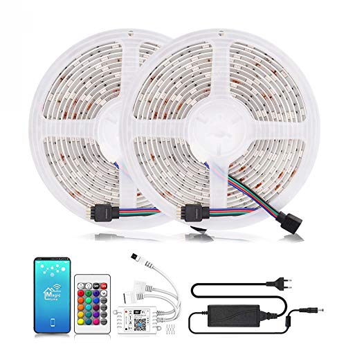 Arotelicht Wlan RGB LED Streifen 10M WiFi IP65 Wasserdicht LED Stripe Smart Phone APP Kompatibel mit Alexa, Google Home, RGB LED band Lichtband Leiste, IR Controller Fernbedienung 12V 5A Netzteil von Arotelicht