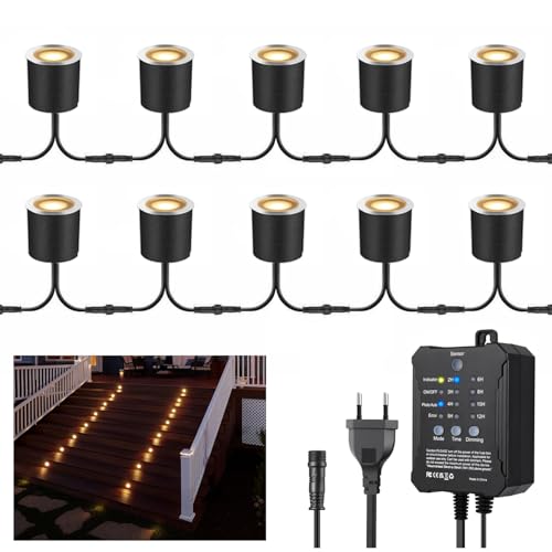 Arotelicht 10er Einbaustrahler Dimmbar LED Bodeneinbaustrahler Aussen IP67 Warmweiß mit Timer und Photozellensensor 12V Transformator 0,6W Ø32mm Terrasse Einbauleuchte Garten Lampe Arotelicht 10er Einbaustrahler Dimmbar LED Bodeneinbaustrahler Aussen IP67 Warmweiß mit Timer und Photozellensensor 12V Transformator 0,6W Ø32mm Terrasse Einbauleuchte Garten Lampe von Arotelicht