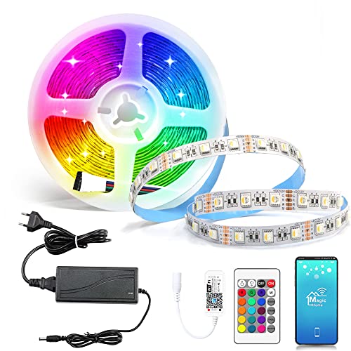 Arotelicht 12V RGBWW LED Streifen WIFI Kit Smart LED Band LED Strip 5050 SMD RGB+Warmweiss 4 in 1 mit Kontroller Magic Home Kompatibel mit Alexa,Google Home LED Lichtleiste Deko für Haus,Party,Bar von Arotelicht