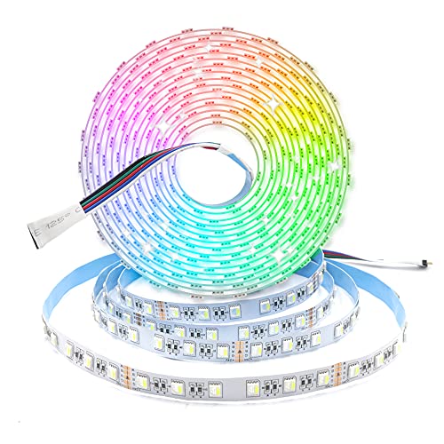 Arotelicht 24V LED Streifen RGBCW 5m LED strip RGBW Farbwechsel Lichterkette RGB kaltweiß 6000K LED Band dimmbar 5050SMD 4 in 1, 300 LEDs IP20 Treppenlicht für Zuhause, Zimmer, Party von Arotelicht