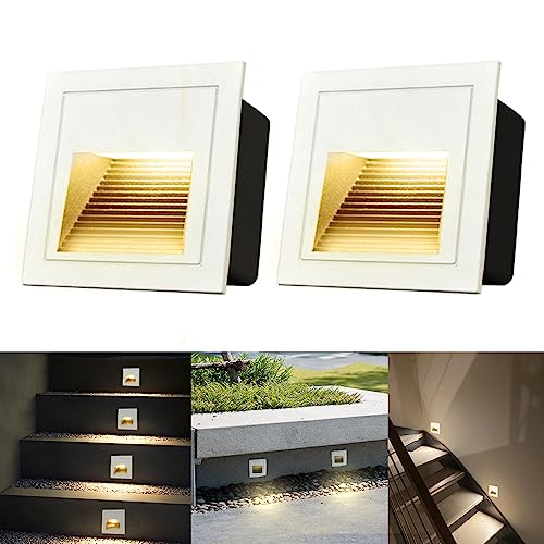 Arotelicht 2er LED Treppenlicht/Treppen-Leuchte für innen und außen, eckig, Warmweiß 3000K Wandleuchte Stufenlicht Beleuchtung IP65 wasserdicht, Weiß für Garten, Terrasse, Treppen，Schritte von Arotelicht