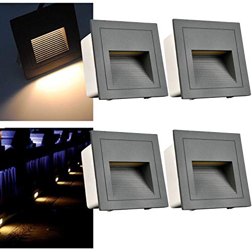 Arotelicht 4er 3W LED Treppenlicht 230V Warmweiß 3000K IP65 Quadratisch Treppenleuchte Wandeinbauleuchte Wandleuchte Stufenlicht Wand Einbauleuchte Mauer Beleuchtung außen Lampe Alu, Grau Flurleuchte von Arotelicht