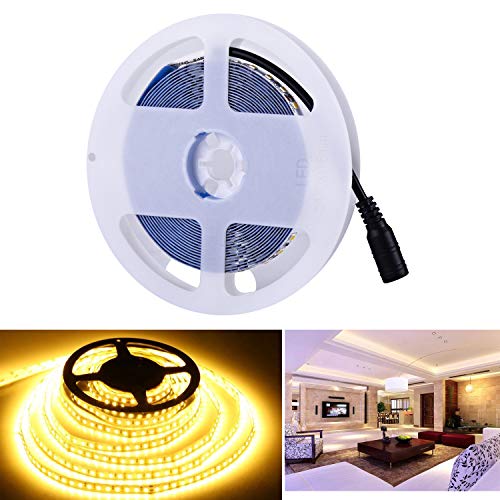 Arotelicht 12V LED Strip 5M warmweiß 2835SMD Band Leiste Streifen 600 LEDs Lichterkette Stripe Lichtleiste TV Innen Treppenlicht Deko Lichter, nicht wasserdicht IP20,120LEDs/M von Arotelicht