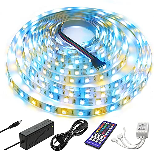 Arotelicht 5M LED Streifen RGBW 12V Set 5050SMD RGBWW warmweiß led strip 300LEDs Flexible LED Band Farbwechsel Lichtband selbstklebend mit Controller Adapter für Zuhause, Zimmer, Party von Arotelicht