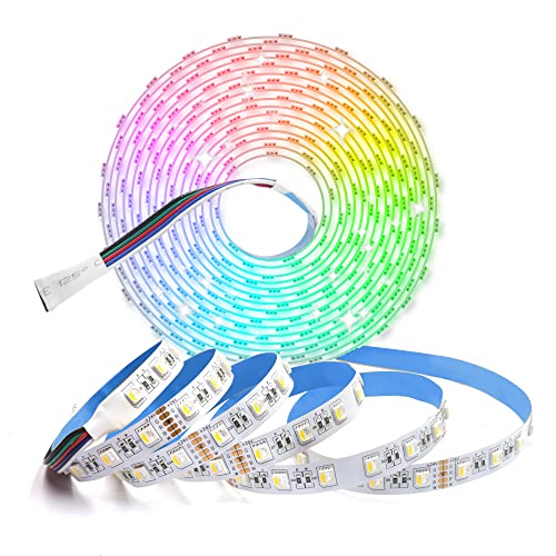 Arotelicht 5M LED Streifen RGBW 24V LED Strip rgbww warmweiß 3000K LED Band 300LEDs Selbstklebend 5050 LED Lichtband Leuchtband IP20 Innenbeleuchtung für Küche, Schrank, Party, Zimmer Deko von Arotelicht