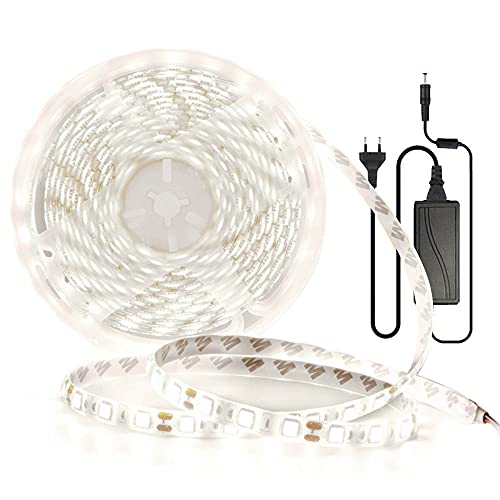 Arotelicht 5M LED Streifen wasserdicht Kit 6000K Kaltes Weiß 12V 300LEDs mit Netzteil 5050SMD LED Leiste Strip Stripe Band Streifen Lichtleiste Lichterkette Lichter 60LEDs/M (Weiß,5M Strip, IP65) von Arotelicht