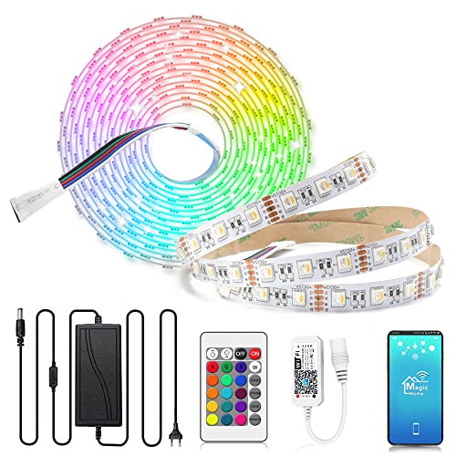 Arotelicht 5m LED Streifen 12V LED strip RGBW dimmbar warmweiß 4in1 Farbwechsel Lichterkette rgbww Lichterband mit WIFI Fernbedienung und Netzteil, 5050 SMD dimmbar, für Innen Deko Kücke Wohnzimmer von Arotelicht