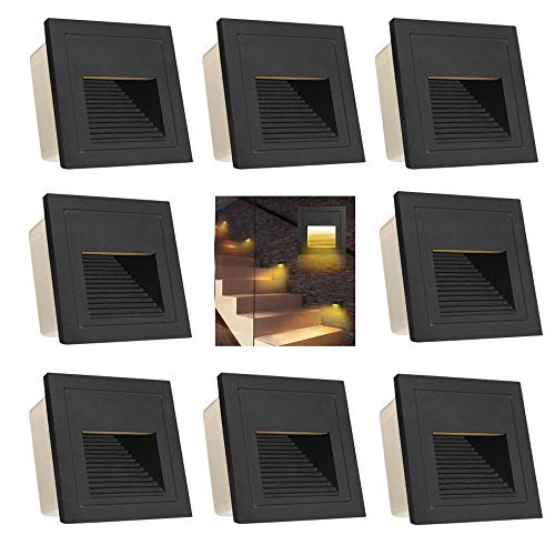 Arotelicht 8er 3W LED Treppenleuchte IP65 Warmweiß 3000K Nicht-Standardgrößen-60mm Treppenlicht 230V Treppenbeleuchtung Wandleuchte aussen Wandeinbauleuchte Mauer Beleuchtung Lampe Alu schwarz von Arotelicht
