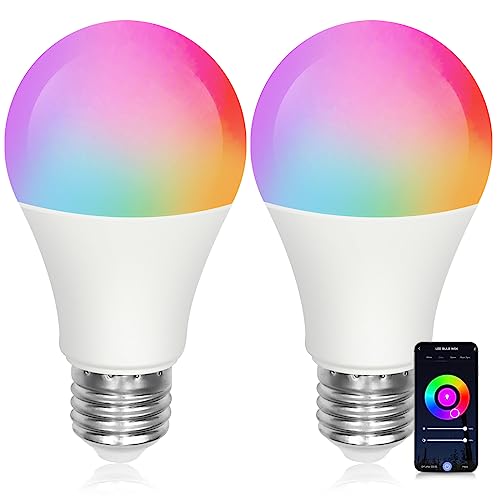 Arotelicht Alexa Glühbirne E27, LED Smart Glühbirne RGB, 10W Farbwechsel Alexa Brine, WiFi & Bluetooth LED Smart Bulb, Smart LED Lampe, 16 Millionen DIY-Farben, Funktionieren mit Google Home, 2 Stück von Arotelicht