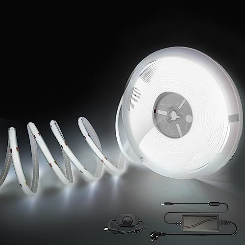 Arotelicht COB LED Streifen 10m Set 24V kaltweiß 6000K, COB LED Strip Dimmbar Hohe Dichte 320LEDs/m mit Dimmer Adapter IP20 für TV Hintergrundbeleuchtung Schlafzimmer Innendekoration von Arotelicht