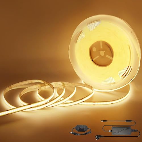 Arotelicht COB LED Streifen 10m Set 24V warmweiß 3000K, COB LED Strip Dimmbar Hohe Dichte 320LEDs/m mit Dimmer Adapter IP20 für TV Hintergrundbeleuchtung Schlafzimmer Innendekoration von Arotelicht