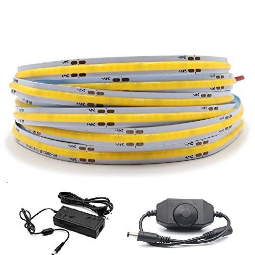 Arotelicht COB LED Streifen 3m 24V COB LED Strip warmweiß 3000K dimmbar COB LED Band Lichterkette Hohe Dichte 320 LEDs/M inklusive Adapter und Dimmer IP20 für Schlafzimmer Küche Home Innendekoration von Arotelicht