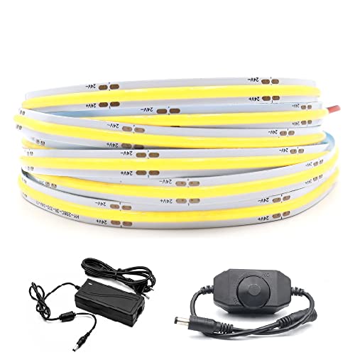 Arotelicht COB LED Streifen 3m 24V COB LED Strip kaltweiß 6000K dimmbar COB LED Band Lichterkette Hohe Dichte 320 LEDs/M inklusive Adapter und Dimmer IP20 für Schlafzimmer Küche Home Innendekoration von Arotelicht