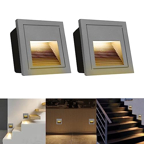 Arotelicht LED Treppenlicht/Treppen-Leuchte 2Pcs für innen und außen, eckig, Warmweiß 3000K Wandleuchte Stufenlicht Beleuchtung IP65 wasserdicht, Grau für Garten, Terrasse, Treppen，Schritte von Arotelicht