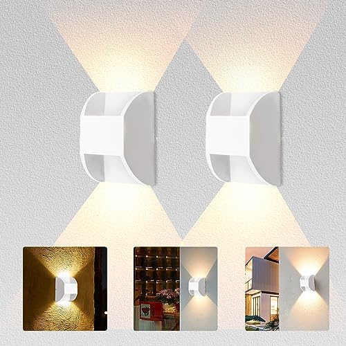 Arotelicht LED Wandleuchte 2er, Weiß Wandbeleuchtung Innen/Außen Wandlampe Warmweiß 3000K IP65 Wasserdichte Aluminium, Außenwandleuchten Wandlampe,für Wohnzimmer, Flur, Balkon, Treppen von Arotelicht