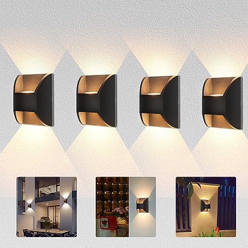 Arotelicht LED Wandleuchte 4er, 6W Wandbeleuchtung Innen/Außen Wandlampe IP65 Wasserdichte Aluminium, Außenwandleuchten Wandlampe, Warmweiß 3000K,Schwarz für Wohnzimmer, Flur, Balkon, Treppen von Arotelicht