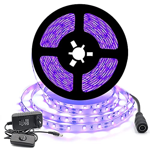 UV LED Strip Schwarzlicht Streifen Set, Band Leiste SMD 2835 UV Licht Lichterkette Lichtleiste mit Netzteil für Karneval Bar Disco Party Deko, 5M IP20 von Arotelicht