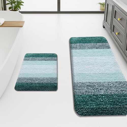 Arotive Badezimmerteppich-Set, zottelig, weich und saugfähig, Mikrofaser, rutschfest, maschinenwaschbar, Trocken-Badematten für Badezimmer, 150 x 50 cm und 61 x 40 cm, Dunkelgrün, 2-teilig Arotive Badezimmerteppich-Set, zottelig, weich und saugfähig, Mikrofaser, rutschfest, maschinenwaschbar, Trocken-Badematten für Badezimmer, 150 x 50 cm und 61 x 40 cm, Dunkelgrün, 2-teilig von Arotive