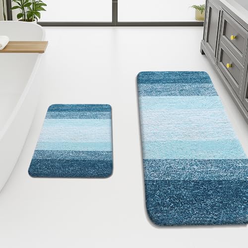 Arotive Badezimmerteppich-Set, zottelig, weich und saugfähig, Mikrofaser, rutschfest, maschinenwaschbar, Trocken-Badematten für Badezimmer, 59 x 20 und 24 x 16, Pfauenblau, 2-teilig Arotive Badezimmerteppich-Set, zottelig, weich und saugfähig, Mikrofaser, rutschfest, maschinenwaschbar, Trocken-Badematten für Badezimmer, 59 x 20 und 24 x 16, Pfauenblau, 2-teilig von Arotive