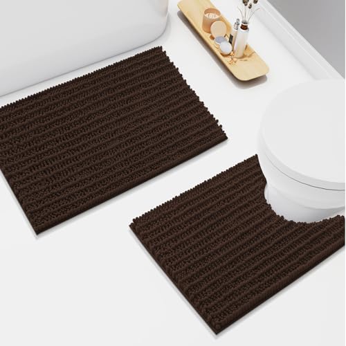 Arotive Luxuriöses Chenille-Badezimmerteppich-Set, 2-teilig, extra weich, saugfähig, zottelig, Badematte und U-förmiger Kontur-WC-Teppich, rutschfest, maschinenwaschbar, trocken, Badematten-Set für von Arotive