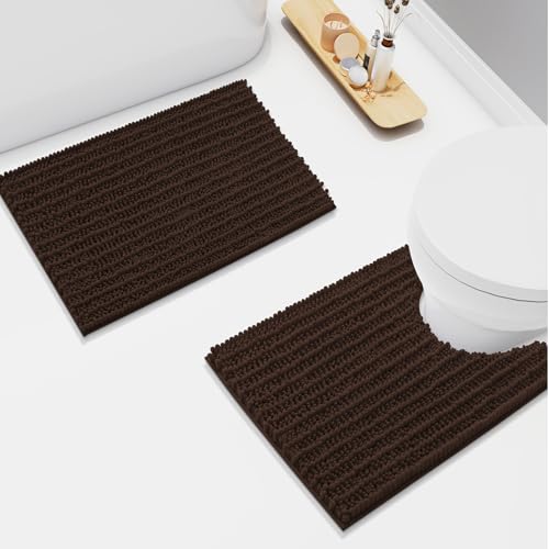 Arotive Luxuriöses Chenille-Badezimmerteppich-Set, 2-teilig, extra weich, saugfähig, zottelig, Badematte und U-förmiger Kontur-WC-Teppich, rutschfest, maschinenwaschbar, trocken, Badematten-Set für von Arotive