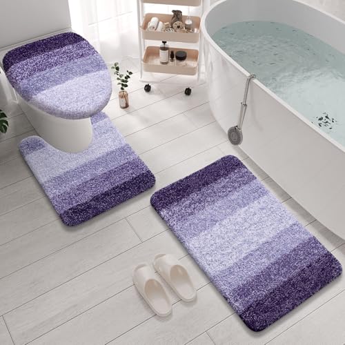 Arotive Mikrofaser-Badezimmerteppich, 3-teilig, mit WC-Deckelbezug, zottelig, weich und saugfähig, rutschfest, maschinenwaschbar, Badematten für Badezimmer (61 x 40 + 61 x 50 + 44 x 38 cm Arotive Mikrofaser-Badezimmerteppich, 3-teilig, mit WC-Deckelbezug, zottelig, weich und saugfähig, rutschfest, maschinenwaschbar, Badematten für Badezimmer (61 x 40 + 61 x 50 + 44 x 38 cm von Arotive