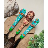 Löwe Besteck Für Kinder, Personalisiertes Löwen Geburtstagsgeschenk Kind, Fimo Löffel Gabel Messer, Handarbeit von AroundMeandYou