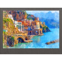 Amalfiküste Leinwanddruck, Amalfiküste Gemälde, Sorrentine Halbinsel, Italien Wandkunst von AroundWorldArt