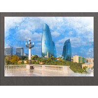 Baku Leinwanddruck, Aserbaidschan Wandkunst, Skyline, Malerei, Print, Gemälde, Wandkunst von AroundWorldArt