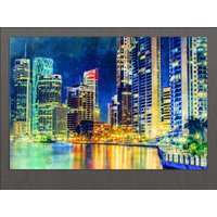 Brisbane Leinwand Druck, Malerei, Skyline, Wandkunst, Queensland, Australien von AroundWorldArt