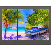 Cuba Beach Leinwanddruck, Kuba Retro Autos, Wandkunst von AroundWorldArt