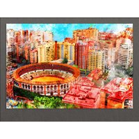 M'laga Leinwand-Druck, Skyline, Malaga Wandkunst, Spanien von AroundWorldArt