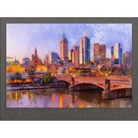 Melbourne Leinwand Druck, Malerei, Skyline, Wandkunst, Australien von AroundWorldArt