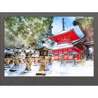 Mount-Kaja, Wakayama, Osaka Leinwand Druck, Malerei, Japan Tempel von AroundWorldArt