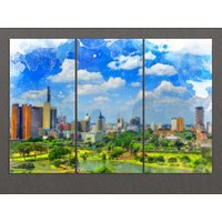 Nairobi Skyline, Leinwand Druck, Malerei, Wandkunst, Kenia von AroundWorldArt