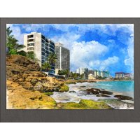 Puerto Rico Wandkunst, San Juan Leinwand Druck, Atlantikstrand von AroundWorldArt