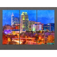 Raleigh Leinwanddruck, Skyline, Gemälde, Wandkunst, North Carolina von AroundWorldArt