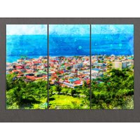 Roseau Leinwand Druck, Dominica Skyline, Wandkunst von AroundWorldArt