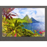Saint Lucia Leinwanddruck, Twin Pitons, Wandkunst, Gemälde, Resort von AroundWorldArt