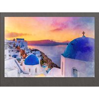 Santorini Leinwanddruck, Oia Dorf, Gemälde, Wandkunst, Griechenland von AroundWorldArt
