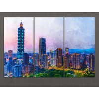Taipeh Leinwanddruck, Leinwand Kunst, Skyline, Gemälde, Taiwan Wandkunst von AroundWorldArt