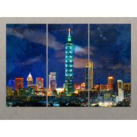 Taipeh Stadt Leinwanddruck, Taiwan Druck, Wandkunst, Gemälde, Wandkunst von AroundWorldArt