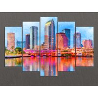 Tampa Leinwanddruck, Malerei, Skyline, Wandkunst von AroundWorldArt
