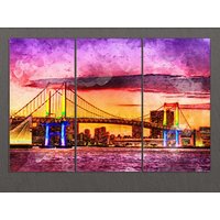 Tokyo Leinwand Druck, Malerei, Skyline, Wandkunst, Bay An Der Regenbogenbrücke, Japan von AroundWorldArt