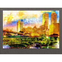 Tulsa Leinwand Druck, Skyline, Malerei, Wandkunst von AroundWorldArt